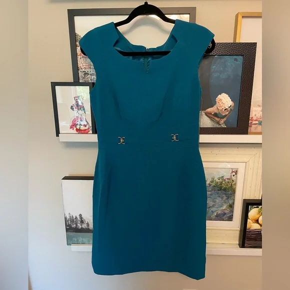 BNWT Tahari Teal Shift Dress Size 6 - Picture 1 of 2